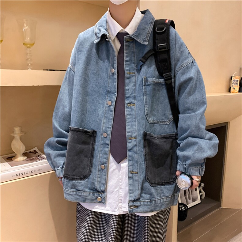 大码S-3XL新款秋冬季高街复古牛仔夹克大口袋拼接外套W2196-P56,男装夹克,星座512-4