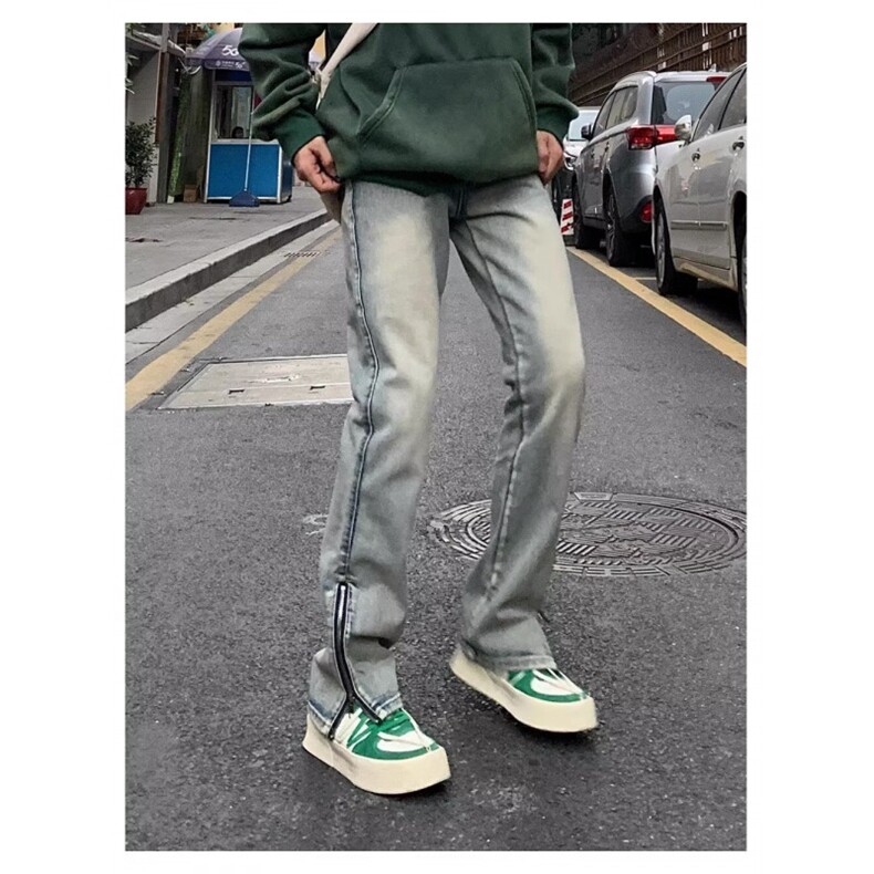 潮牌美式vibe水洗做I旧拉链牛仔裤男女高街修身显高显瘦Z993P39,男装牛仔裤,星座1112-1