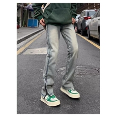 潮牌美式vibe水洗做I旧拉链牛仔裤男女高街修身显高显瘦Z993P39，男装牛仔裤，星座1112-1