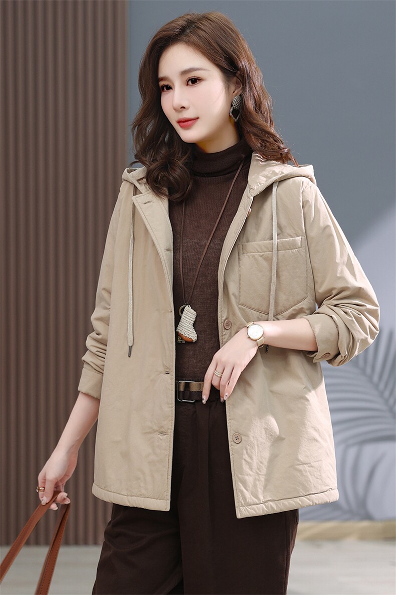 2022冬装新款韩版单排扣连帽休闲棉衣外套,女装棉衣/棉服,小林双子