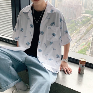 1港风休闲情侣大码M-5XL衬衫潮帅气半袖衬衣男寸衫DCS764P40控58图片