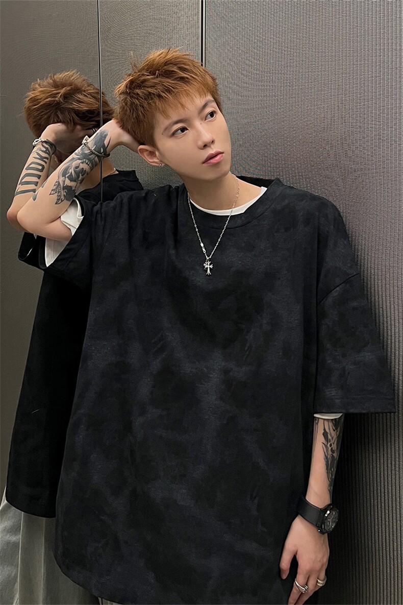 扎染短袖X5547-TP3048男夏季设计感休闲百搭五分袖T恤,男装T恤,电商A102