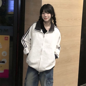 抖音得物高品质26春装美式高街重磅结构拼接织带立领卫衣外套CM42图片