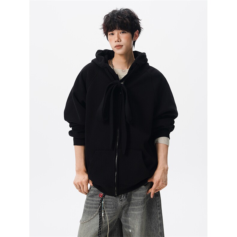 8XL-M朝牌情侣美式绑带设计连帽卫衣宽松开衫外套男女WY35P58,女装短外套,电商D206-1