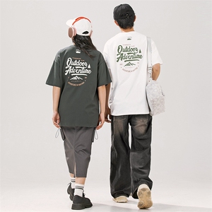 2025夏季新款男装日系潮牌纯棉印花圆领宽松短袖休闲T恤T898-F40图片
