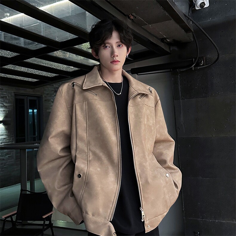 2024英伦风双拉链皮衣加棉加厚高品质外套常规P148加棉P168，男装皮衣，电商B319