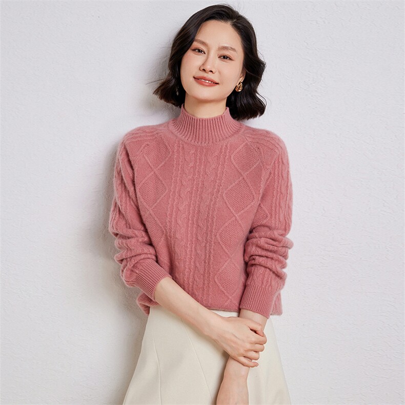 时尚高领羊毛衫女秋冬新款保暖修身显瘦针织毛衣,女装羊毛衫,温伦斯特羊绒
