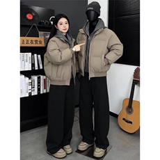 美式复古PU皮假两件连帽棉服男款冬季2026新款加厚保暖外套面包服，男装棉衣，星座506A