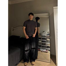 原创美式复古高街设计感牛仔裤男女宽松百搭直筒阔腿休闲拖地长裤，男装牛仔裤，四季星座505