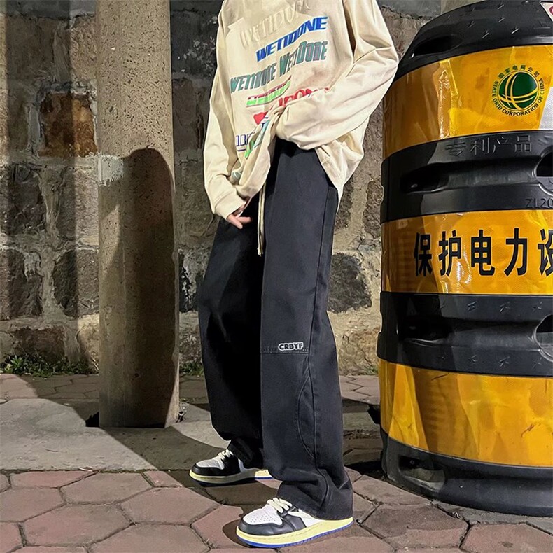 美式vibe裤子高街ins潮复古牛仔裤男直筒宽松阔腿裤垂感N1550-p45,男装牛仔裤,星座1008-1