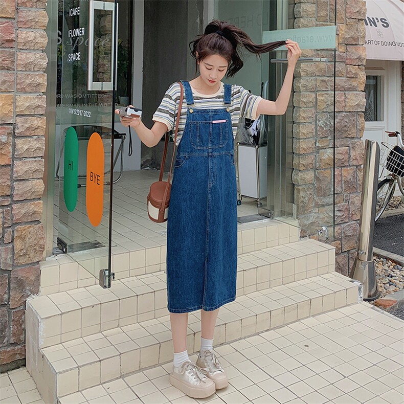 牛仔背带裙套装女夏季2023年新款设计小众小个子吊带连衣裙两件套,女装套装/套裙,一九零