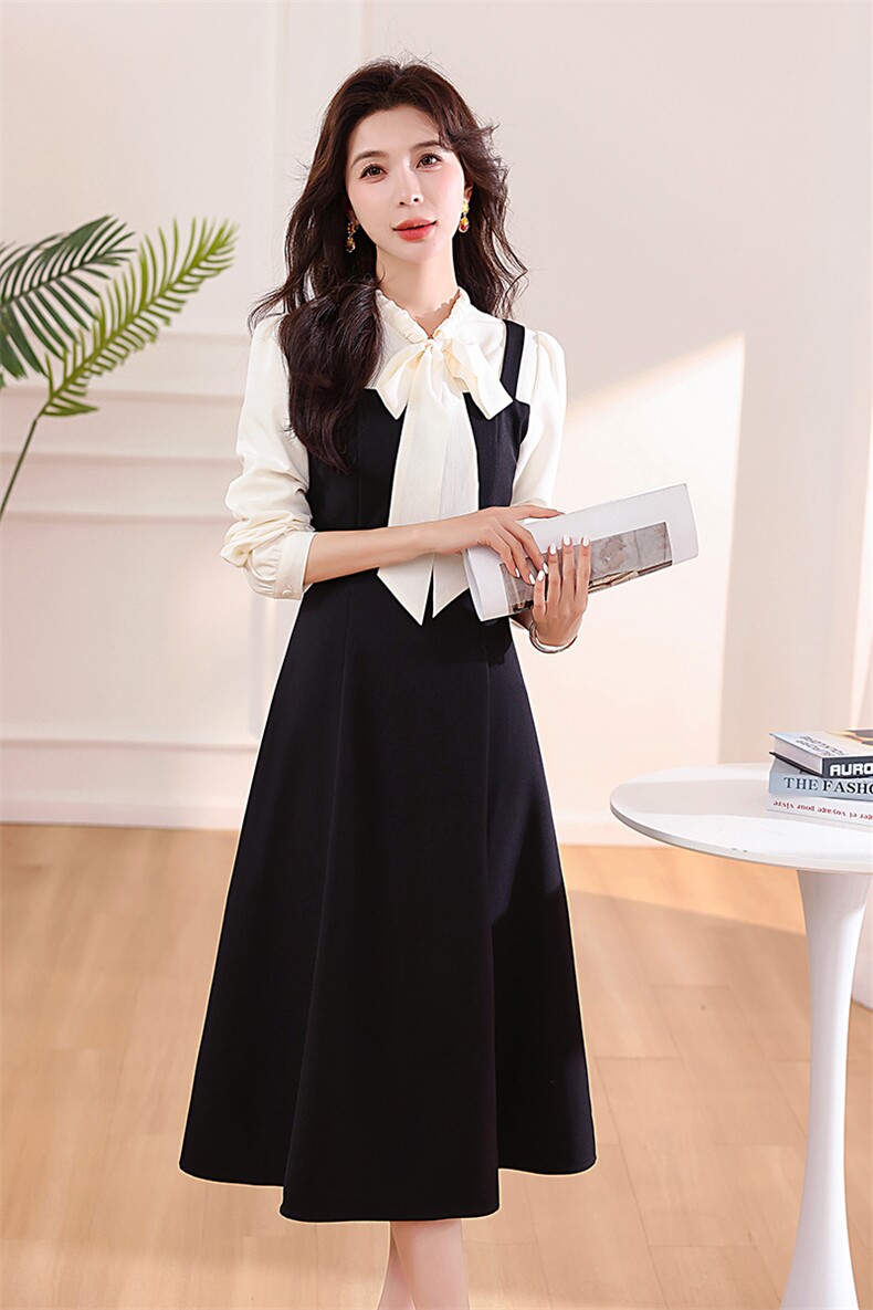 现货2025年春换新季新金典时尚甜美收腰显瘦假两件拼色连衣裙女装,女装连衣裙,艾贝斯
