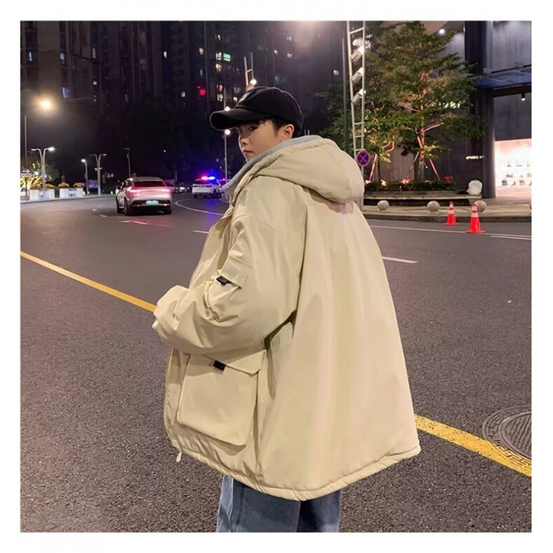 假两件棉衣男港风宽松百搭工装棉袄外套冬季潮牌加厚连帽棉服,男装棉衣,星座1013
