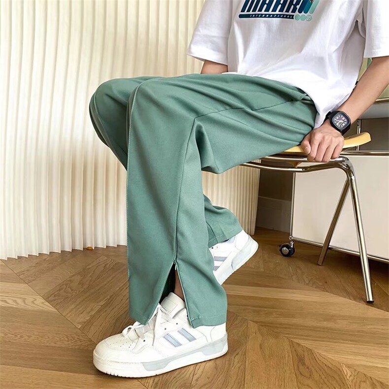夏款男冰丝西裤裤脚开叉拉链直筒宽松长裤H190P35,男装西裤,星座1013-1