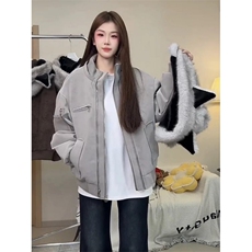 猫耳朵座山雕可拆卸毛领加绒加厚外套JK0164-P130，女装短外套，星座313A(原308A-2)