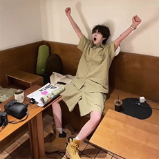 W9790-P58网图现货日系少年感穿搭男生工装套装夏季衬衫短袖，男装T恤，星座1608-2