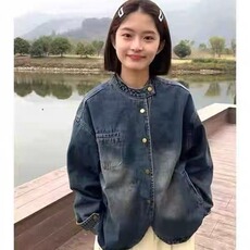 日系复古简约做旧水洗牛仔外套男女春秋立领宽松百搭港风短款夹克，男装工装外套，星座1210-1