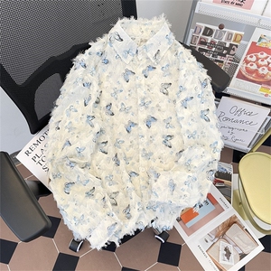高品质夏款男衬衫蝴蝶装饰流苏毛长袖衬衣CS160 P50图片