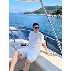 老钱风天丝亚麻套装男款马标极简透气短袖短裤气质一整套ootd穿搭，男装T恤，星座1004（原星座815-3）