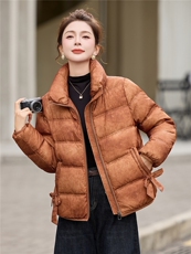 现货！优雅气质立领羽绒服女短款小个子时尚显瘦保暖大气刺绣上衣，女装羽绒服，沐七七