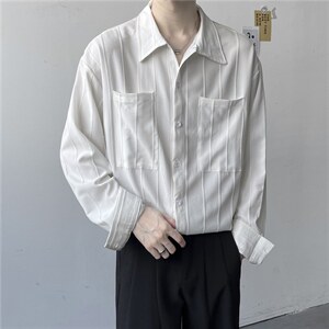轻熟风高级感垂感褶皱长袖衬衫男韩版衬衣CS0769-P45图片
