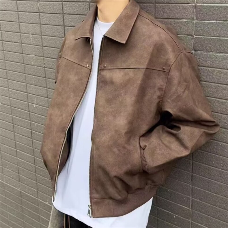 美拉德美式复古cleanfit外套男款春秋季猎装皮夹克短款垫肩机车服,男装夹克,星座1210-1