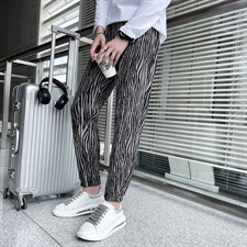 2025秋冬新款丝绒褶皱休闲裤男韩版潮流网红斑马纹社会小伙裤子图片