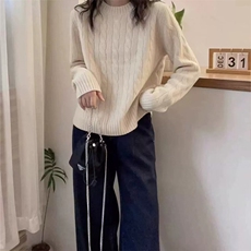 欧货高端100%纯羊毛衫女圆领麻花加厚针织毛衣扭花羊绒衫打底上衣，女装羊毛衫，泰沅羊绒