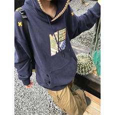 港风秋款男连帽卫衣毛巾刺绣十字架宽松拼色外套wy09P45，女装短外套，星座1013-1