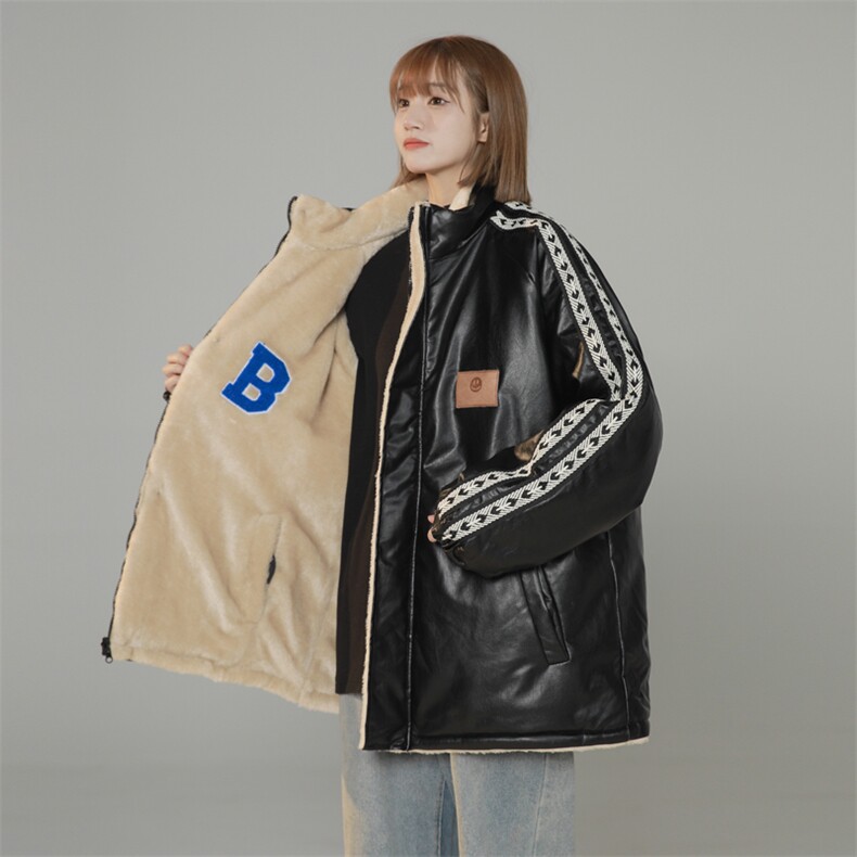 双面穿PU皮衣外套棉衣男加绒情侣棉服面包服棉袄女3323-P90控128,男装皮衣,星座207