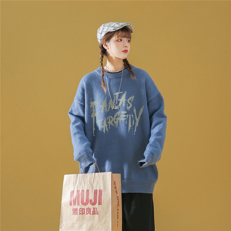 中性秋/冬ins潮流时尚印花休闲百搭圆领套头情侣毛衣M1044P50控68,男装针织衫/毛衣,A247A