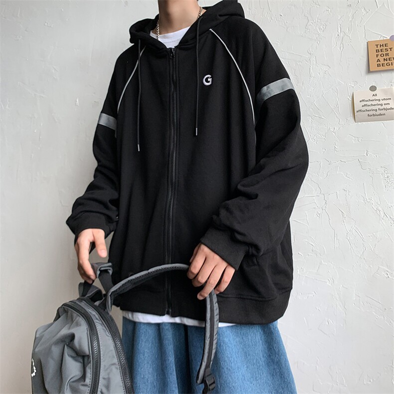 宽松休闲外套男秋季韩版百搭运动上衣ins开衫连帽卫衣W1103-P35,男装夹克,星座512-4