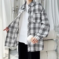 韩版潮流复古格子大码翻领长袖衬衫内搭外套C2196-P28【特价】，男装衬衫，电商A007