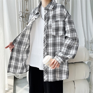 韩版潮流复古格子大码翻领长袖衬衫内搭外套C2196-P28【特价】图片