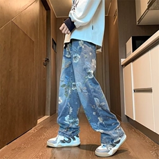 美式花卉vibe微喇牛仔裤男设计感小众高腰直筒K1611-P55，男装牛仔裤，星座1109-3