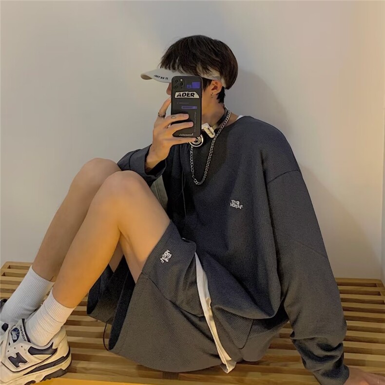 男潮流休闲套装宽松华夫格280克套装QTZ04P40,男装休闲套装,星座1116-2
