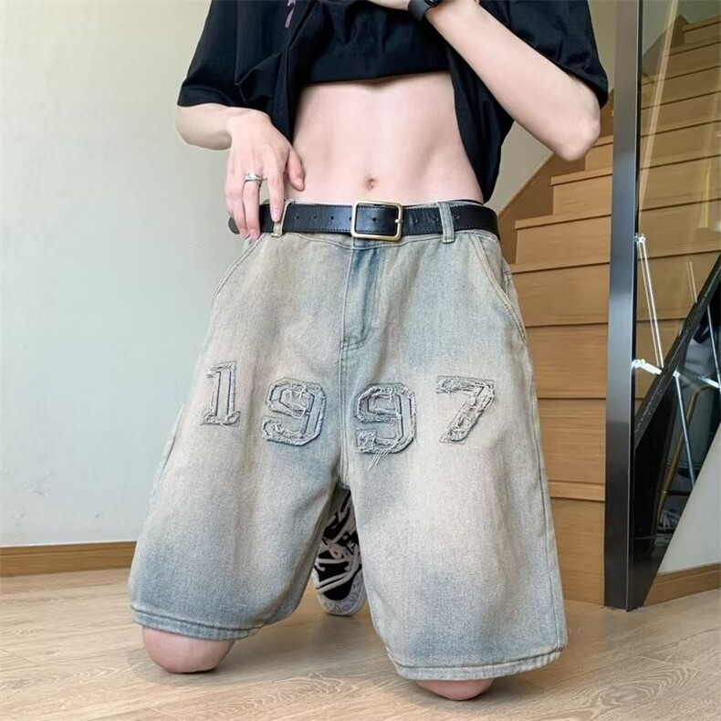 1997黄泥色牛仔短裤男夏季潮牌美式高街复古休闲五分裤NW2106-P38图片