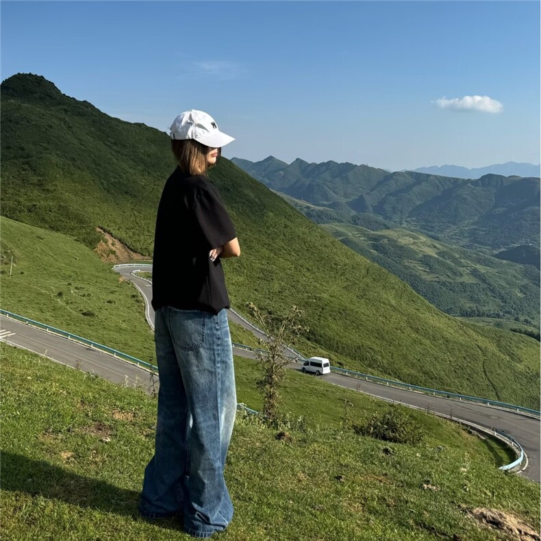 Y9285-P53复古水洗做旧牛仔裤新款港风ins潮高腰阔腿宽松垂感,男装牛仔裤,电商B323A
