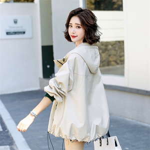连帽抽绳撞色大码风衣外套女2025撞色大码显瘦风衣拉链外套HZ0680图片
