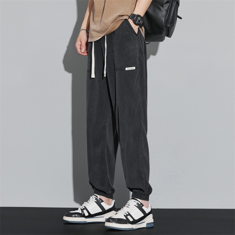 2026春夏款黑底莱赛尔天丝休闲裤男潮牌宽松百搭束脚裤DY560-P65图片