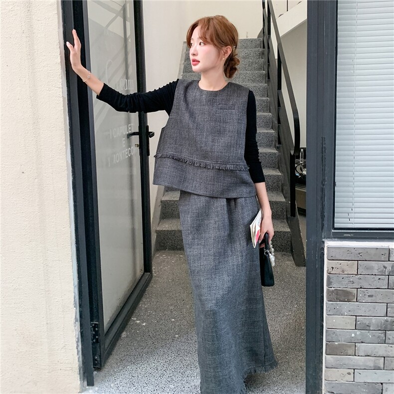 现货新款马甲半裙打底三件套25089P170K258,女装套装/套裙,2D035
