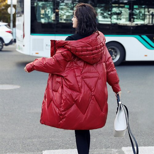 【现货】羽绒服女白鸭绒中长款冬装韩版宽松加厚拉链插肩袖，女装羽绒服，鑫源服饰