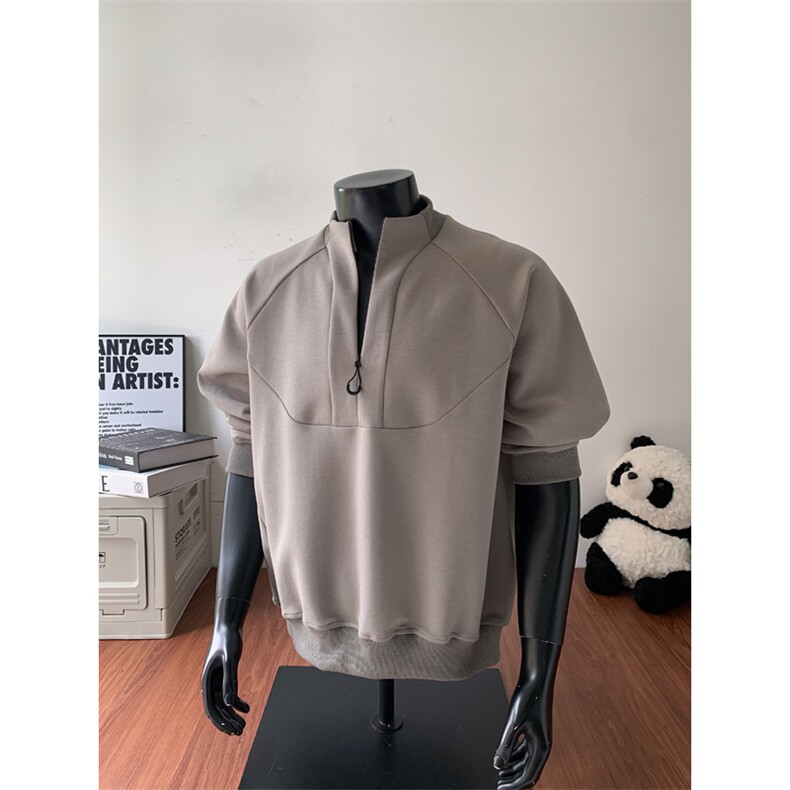 W8596P55控88假模高品质曼巴棉360克拼接个性半高拉链卫衣,男装卫衣,电商B205