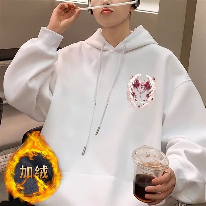 网络图现货美式复古玫瑰翅膀连帽男女加绒加厚卫衣JHL146-P36,男装卫衣,星座715-7