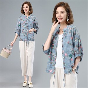 优雅印花衬衫套装女夏季新款宽松显瘦休闲两件套,女装套装/套裙,涵誉