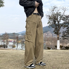 复古水洗阔腿纯棉工装伐木裤男女潮牌直筒宽松休闲裤子，男装休闲裤，星座410-6（原星座1304-1）