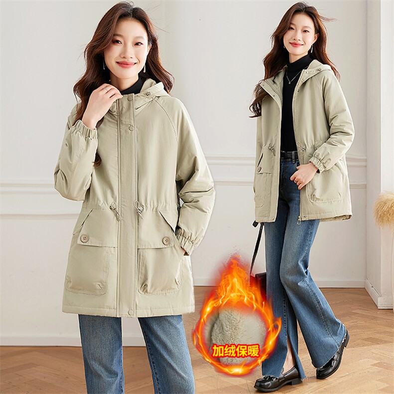 派克棉服女中长款加绒加厚外套冬季2024新款时尚宽松休闲连帽棉服，女装棉衣/棉服，以桐