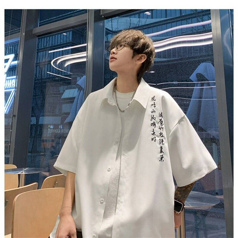 黑色新中式男装风衬衫短袖男夏季短袖薄,男装衬衫,星座218-1（原230）