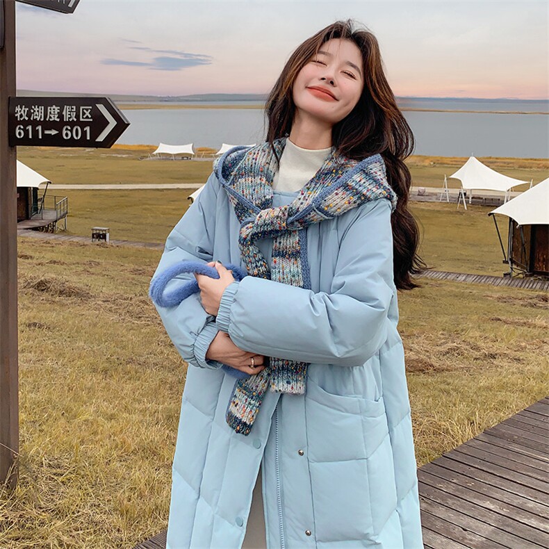 韩系chic蓝色羽绒服女冬2025超火好看高级小众漂亮中长款加厚外套,女装羽绒服,2D080