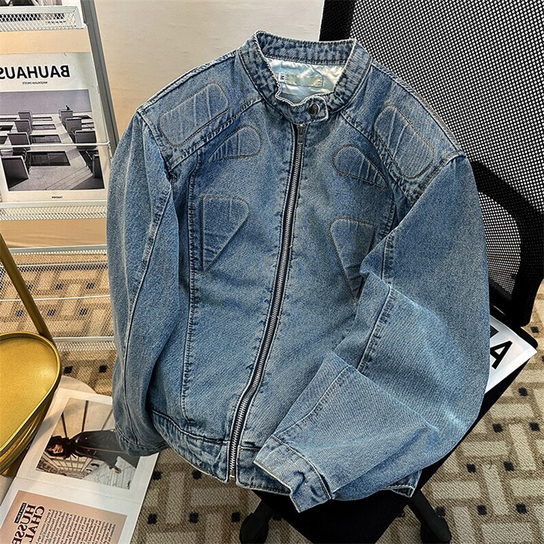 小众复古立领垫肩牛仔外套立体解构设计夹克机车服男JK08959-P78,男装夹克,星座308B-1